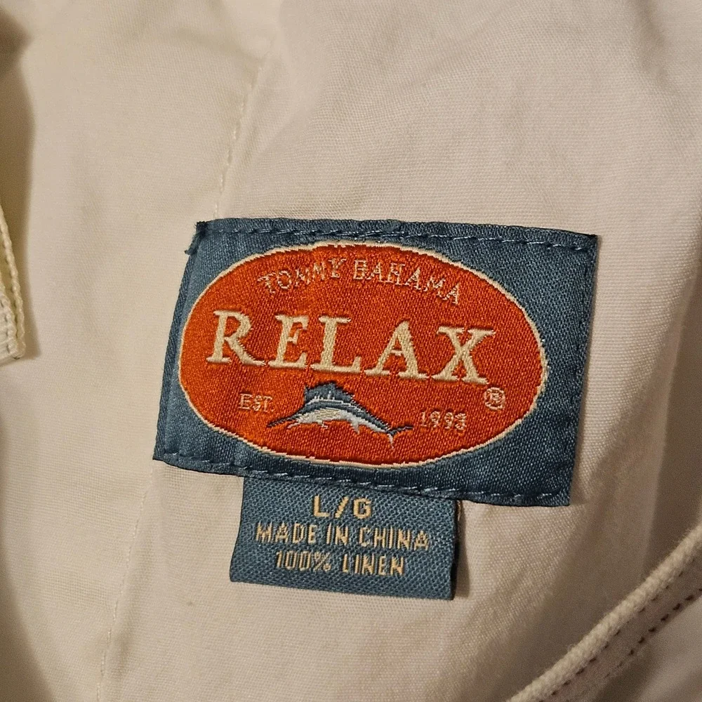 Tommy Bahama Relax Mens Cream 100% Linen Elastic Waist Drawstring Pants Size L